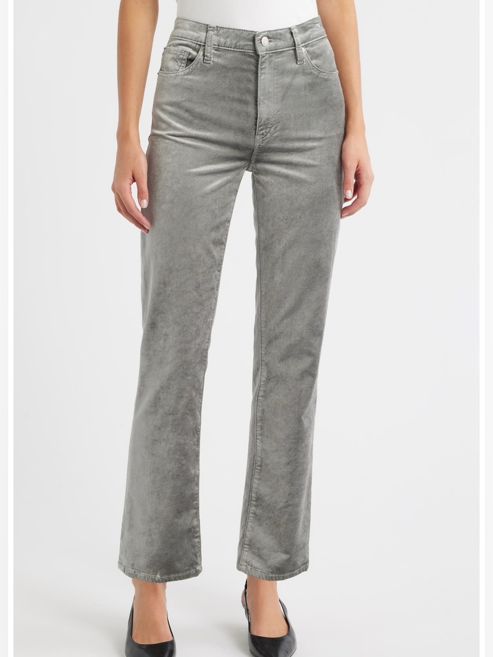 FRAME Le Sleek Velvet Ankle Straight Leg Pants size 30 in Oyster Velvet Gray